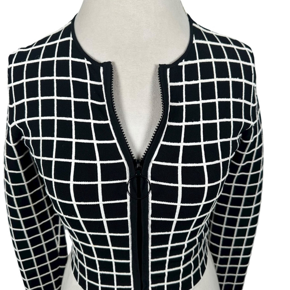 Akris Punto Grid Jacquard Zip Up Jacket Crop Long Sleeves Black Size US 4 FR 36 - Picture 4 of 13